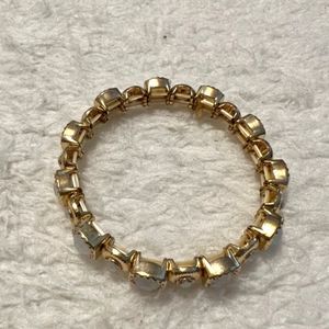 Gold Tone White Gem Stone Elastic Bracelet